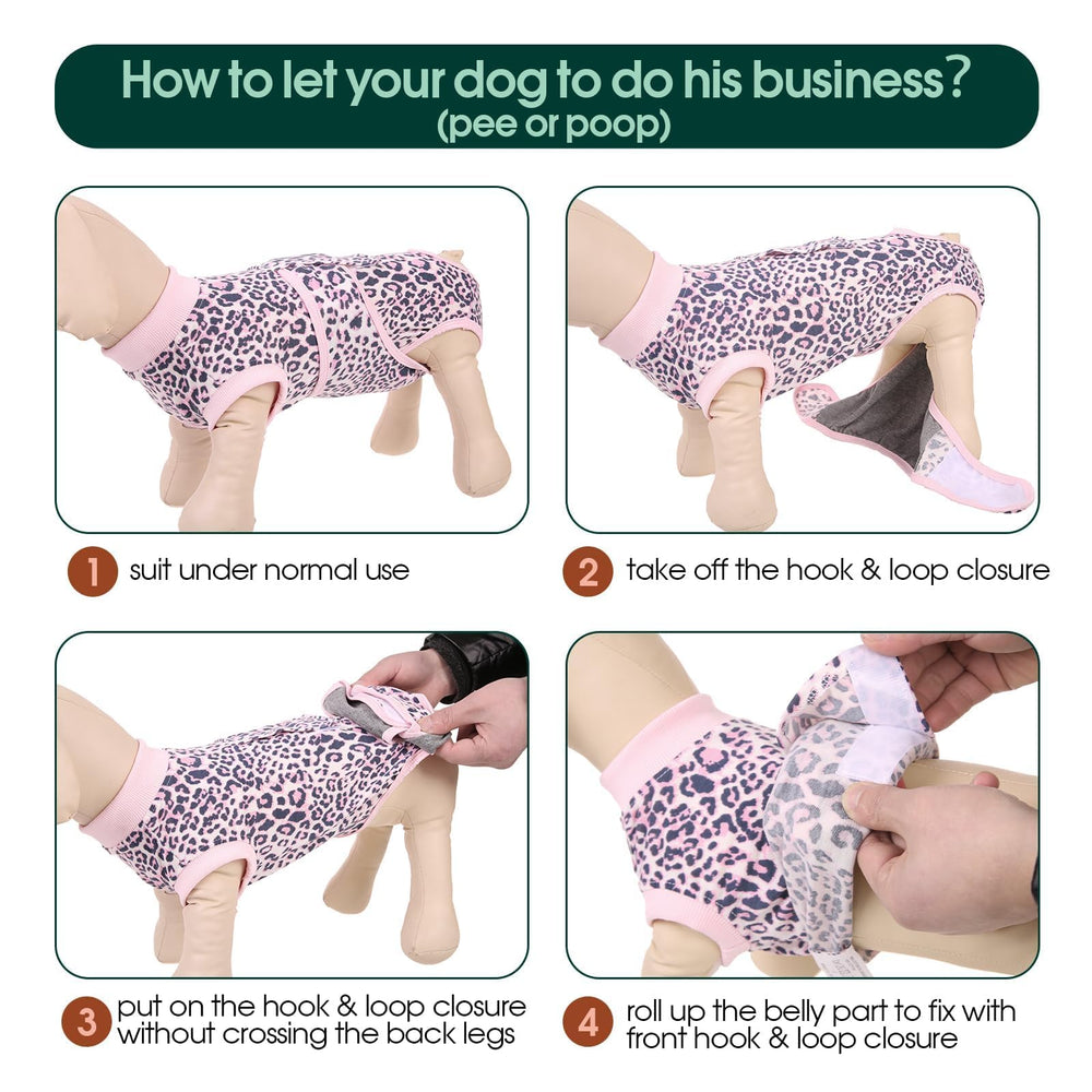 Kuoser survêtement chien rose leopard, facilité d’enfilage et d’utilisation, idéal après chirurgie.
