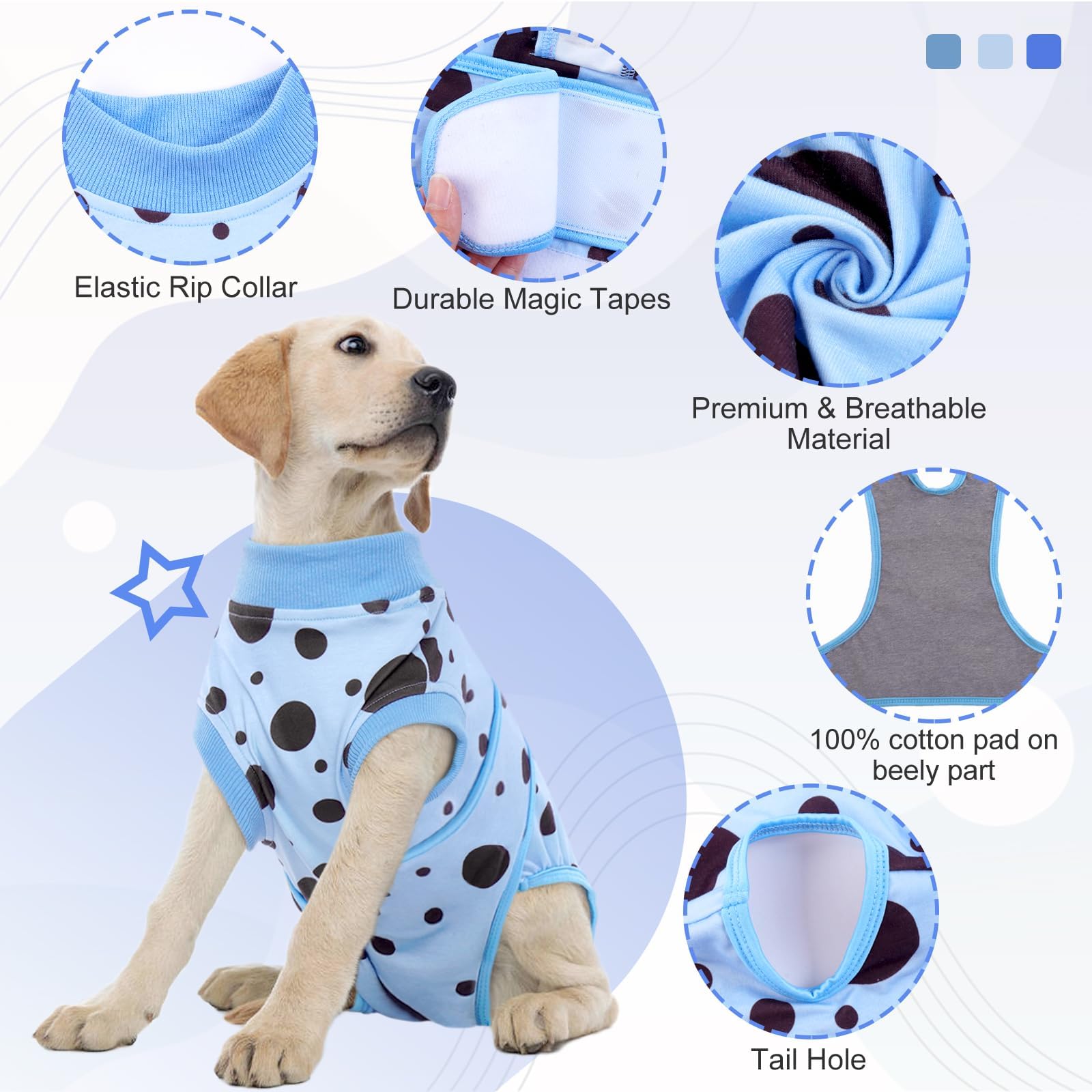 Kuoser Tissu doux et respirant Vetement Chien bleu a pois, confort optimal