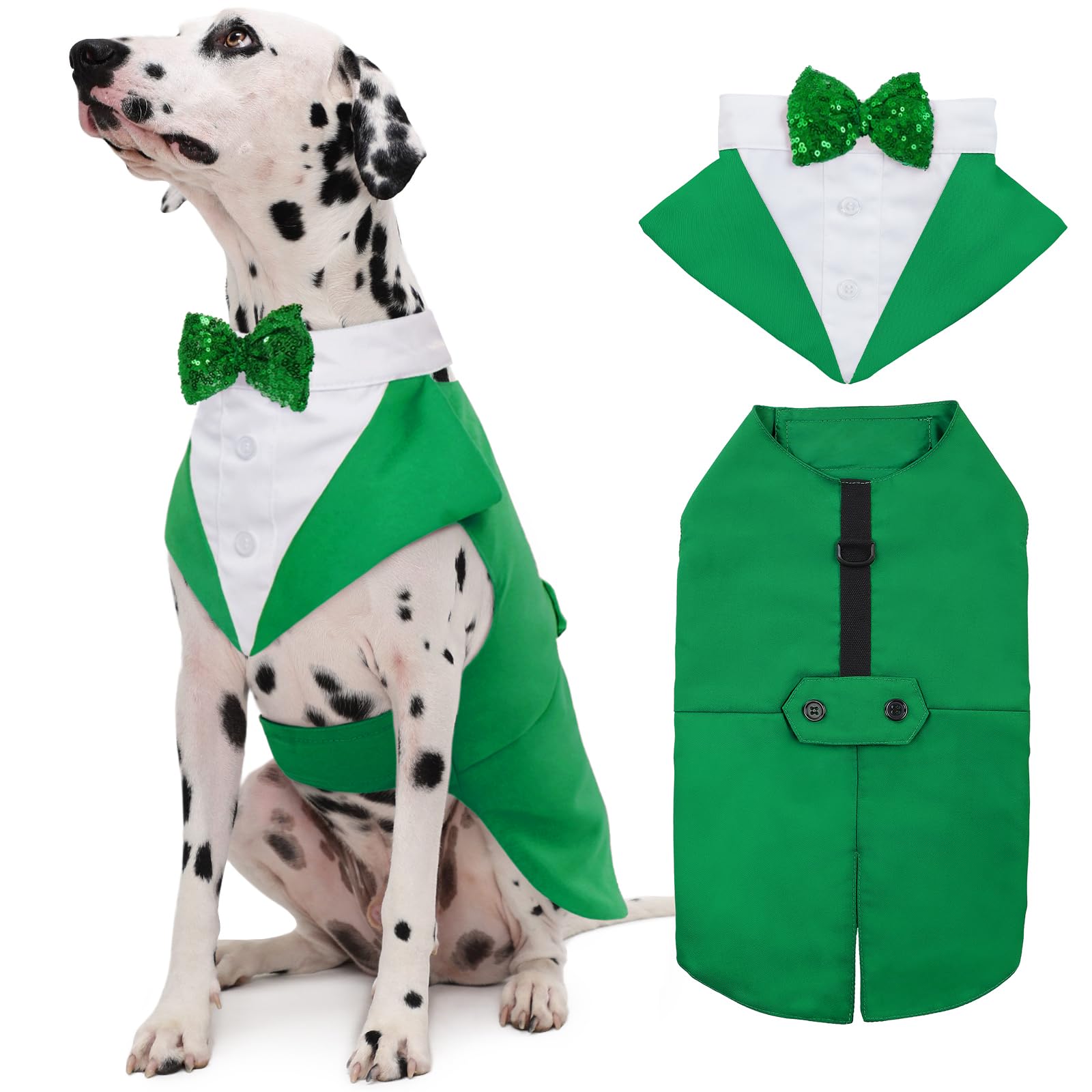 Kuoser Tuxedo Chien Saint-Patrick ensemble complet, prêt pour les photos festives.