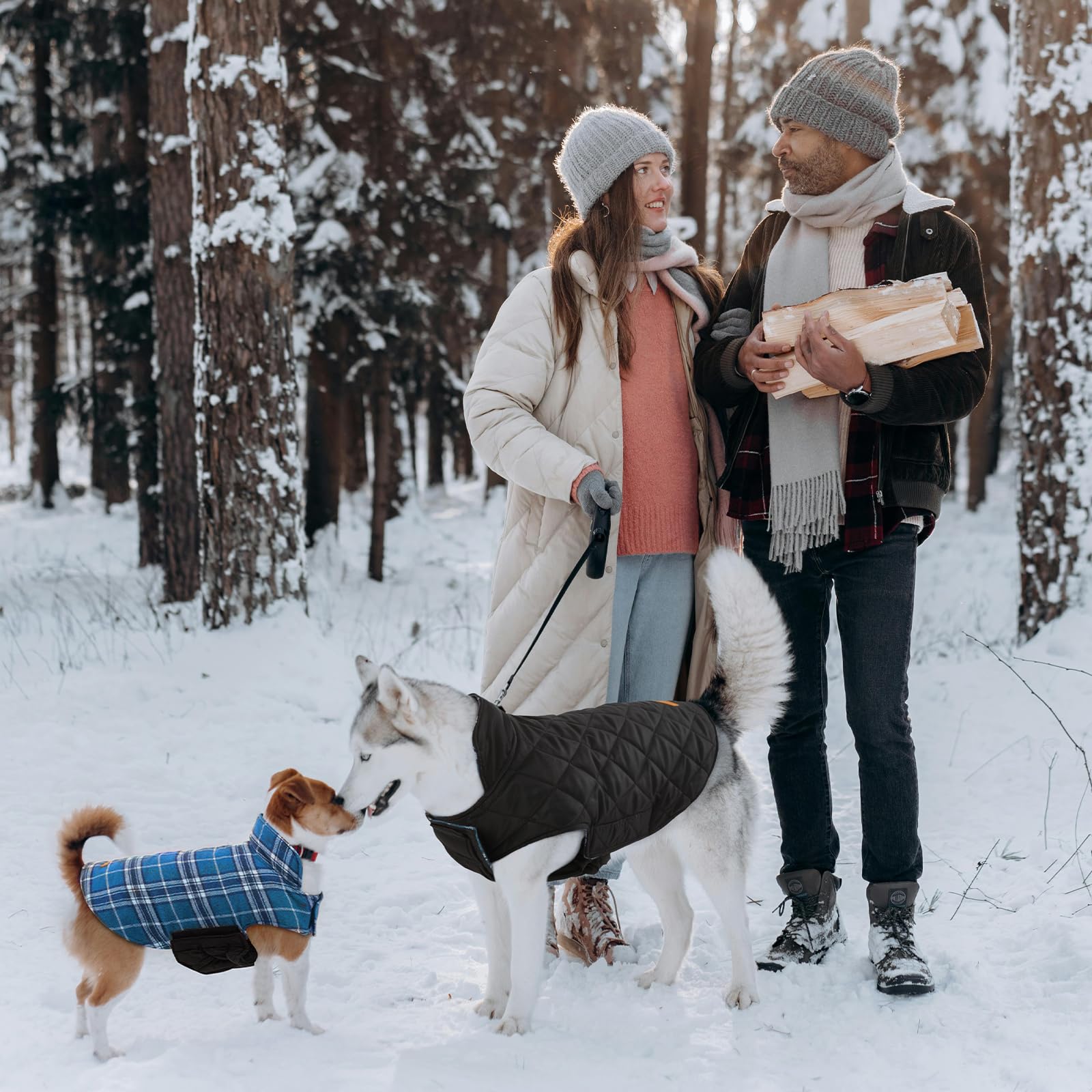 Kuoser veste chien hiver motif carre britannique vintage ajoute du style.