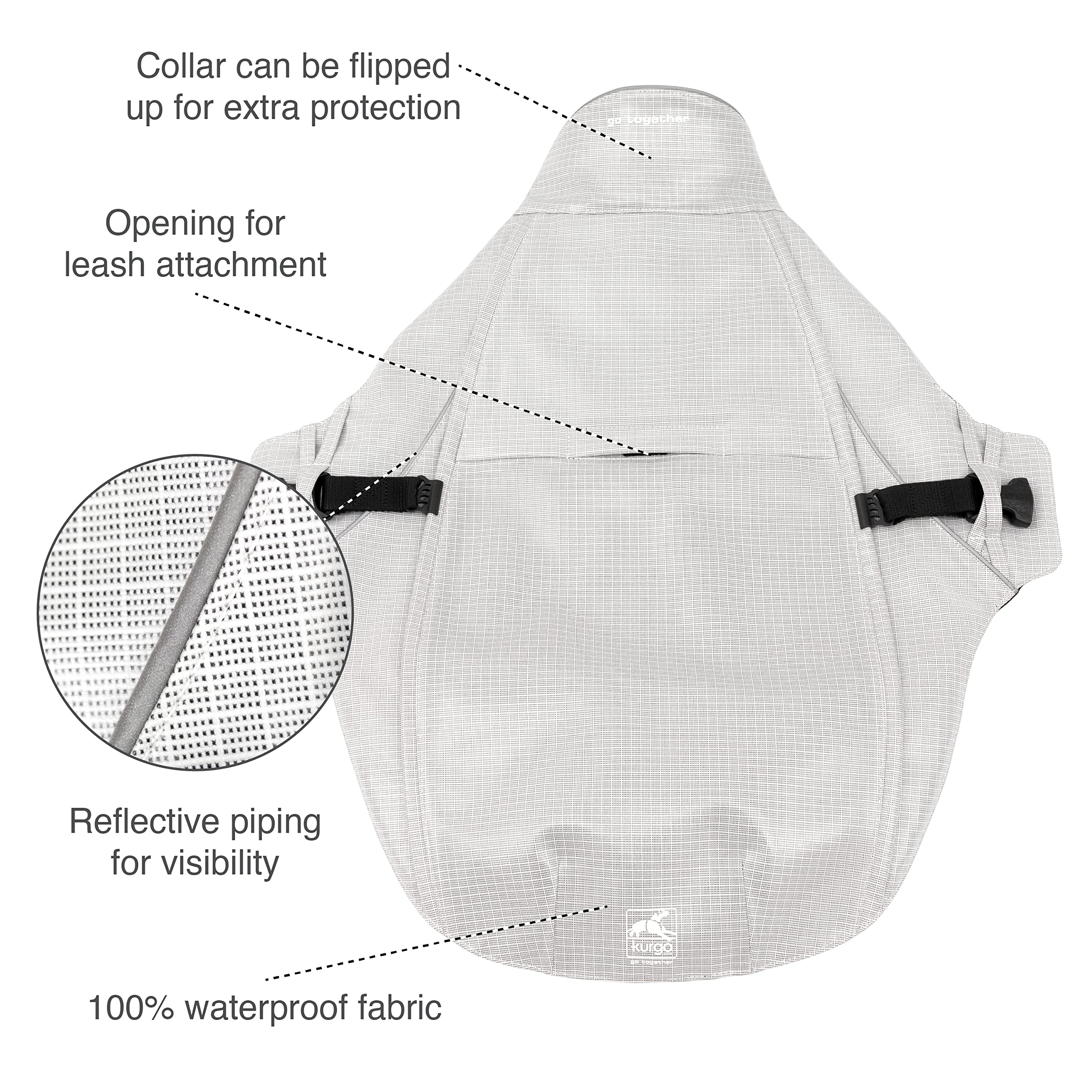Kurgo Halifax Rain Shell, ouverture horizontale pour laisse, usage pratique en toutes conditions.