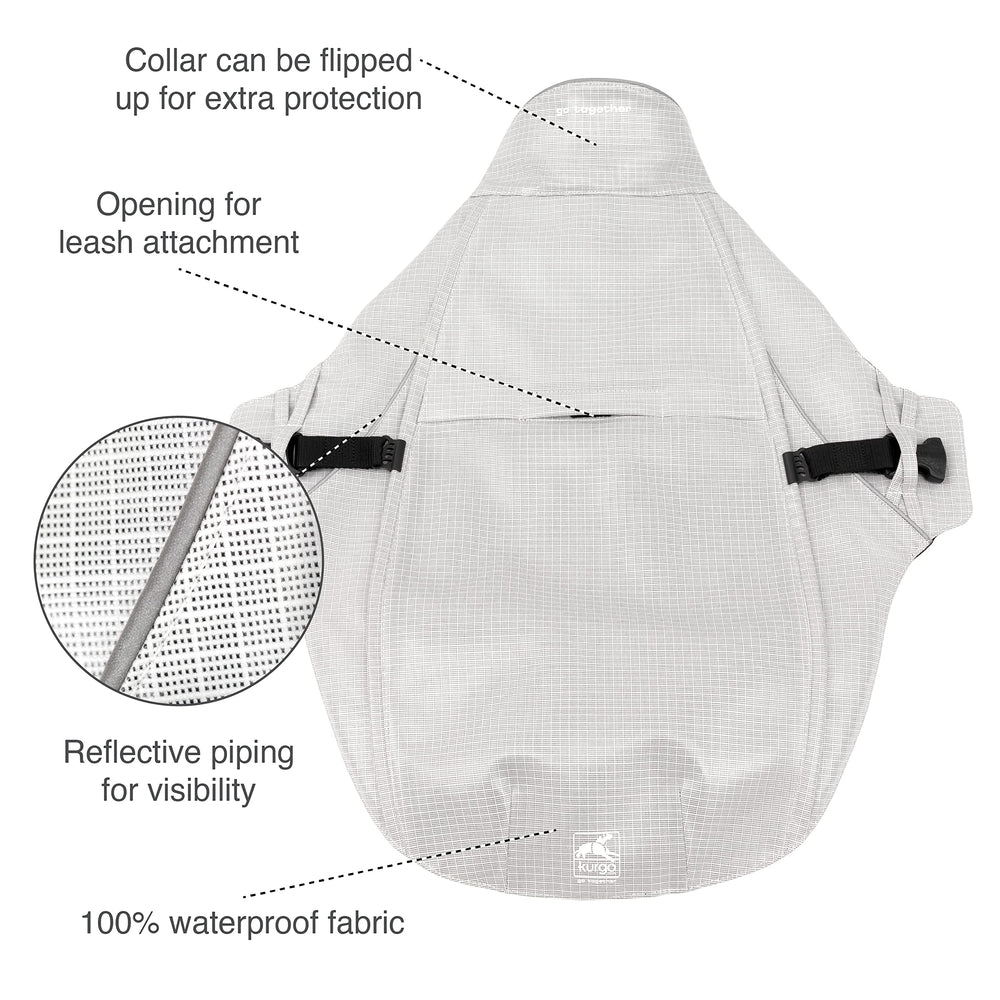Kurgo Halifax Rain Shell, ouverture horizontale pour laisse, usage pratique en toutes conditions.
