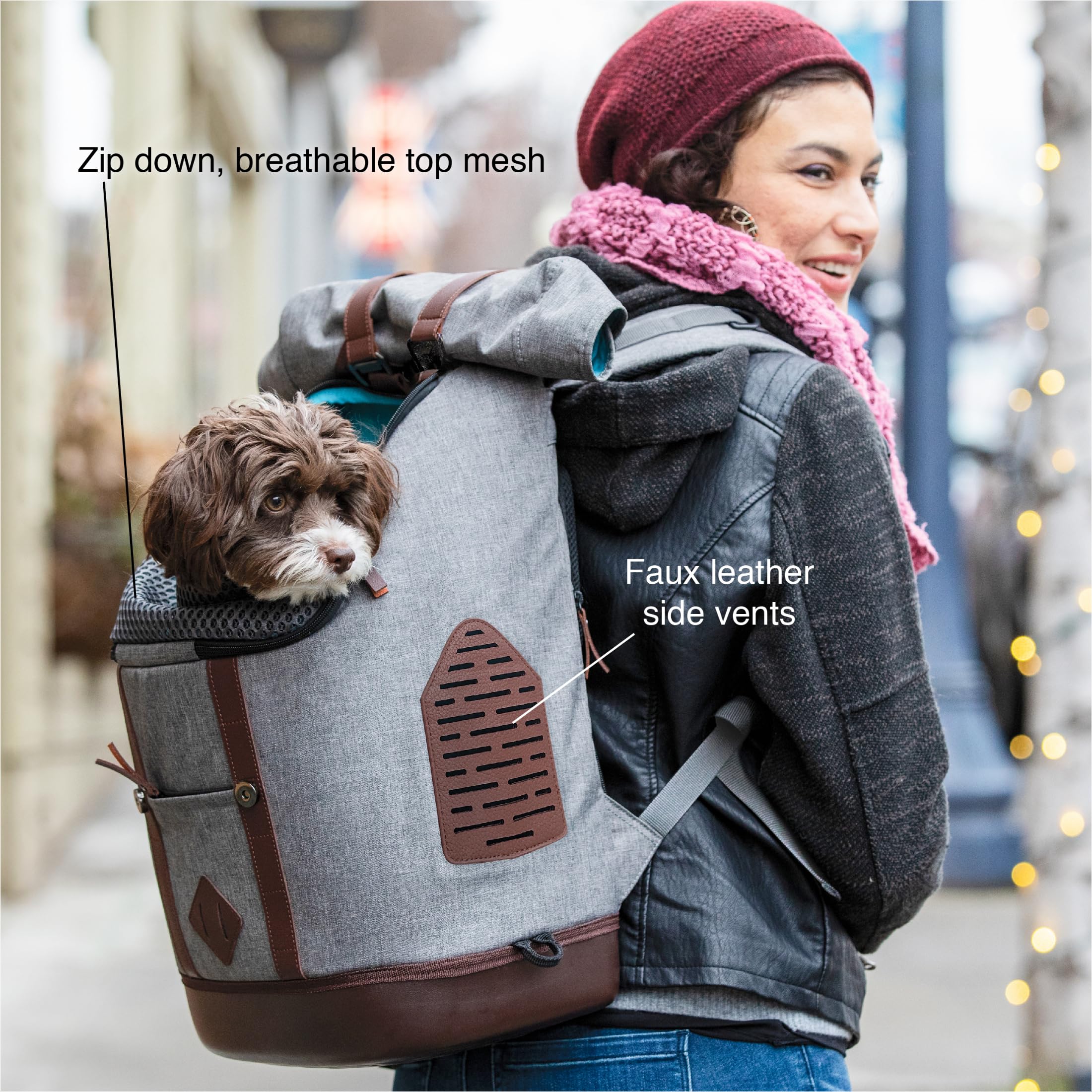 Kurgo-sac-dos-porteur-chiens-petits-poches-porte-eau, rangements pratiques en voyage.