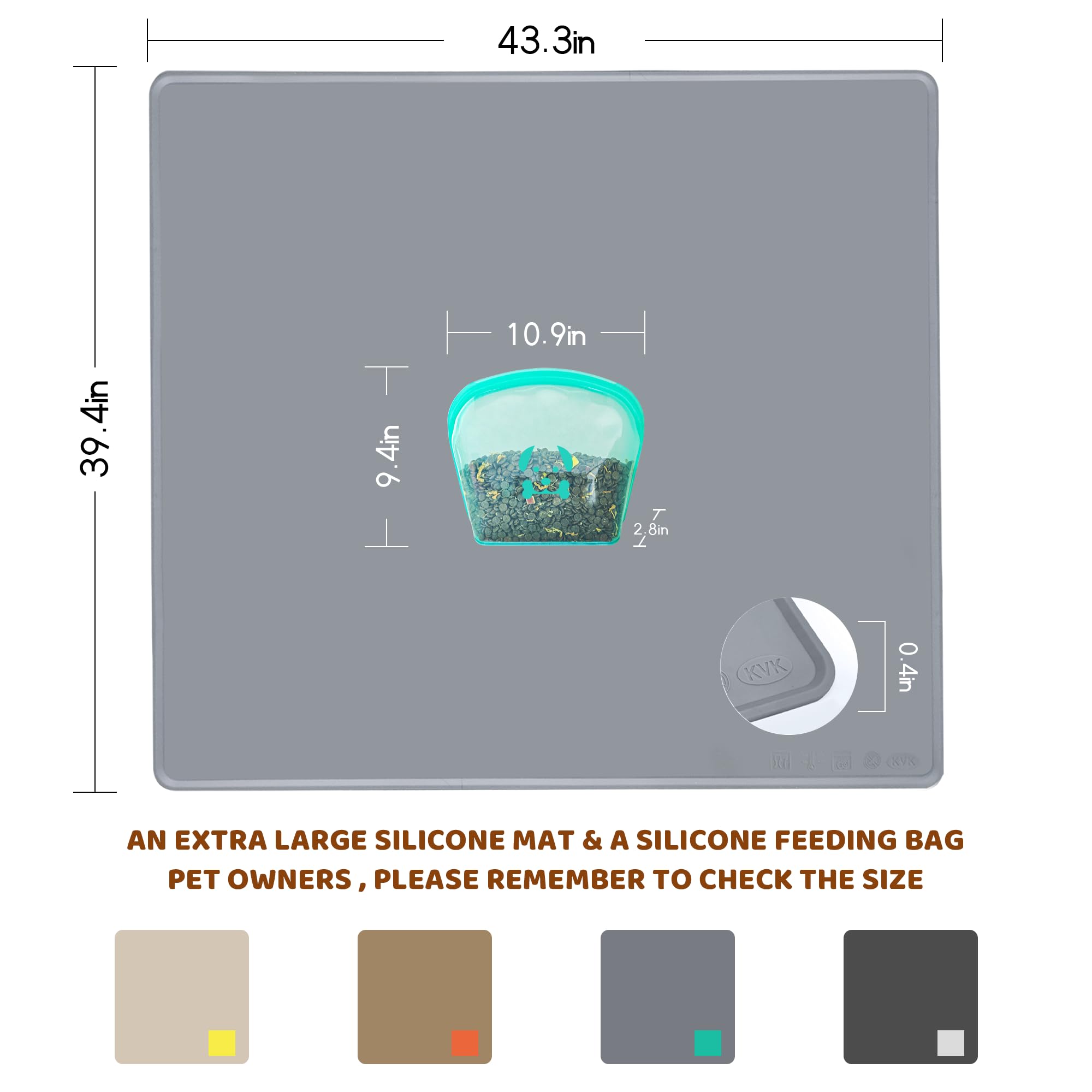 Tapis KVK extra grand en silicone anti-dérapant qui reste en place