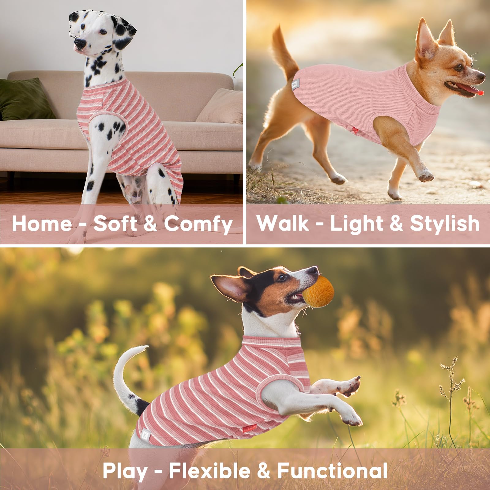 KYEESE chemise chien waffle rayures sans manches, parfait pour promenades en été