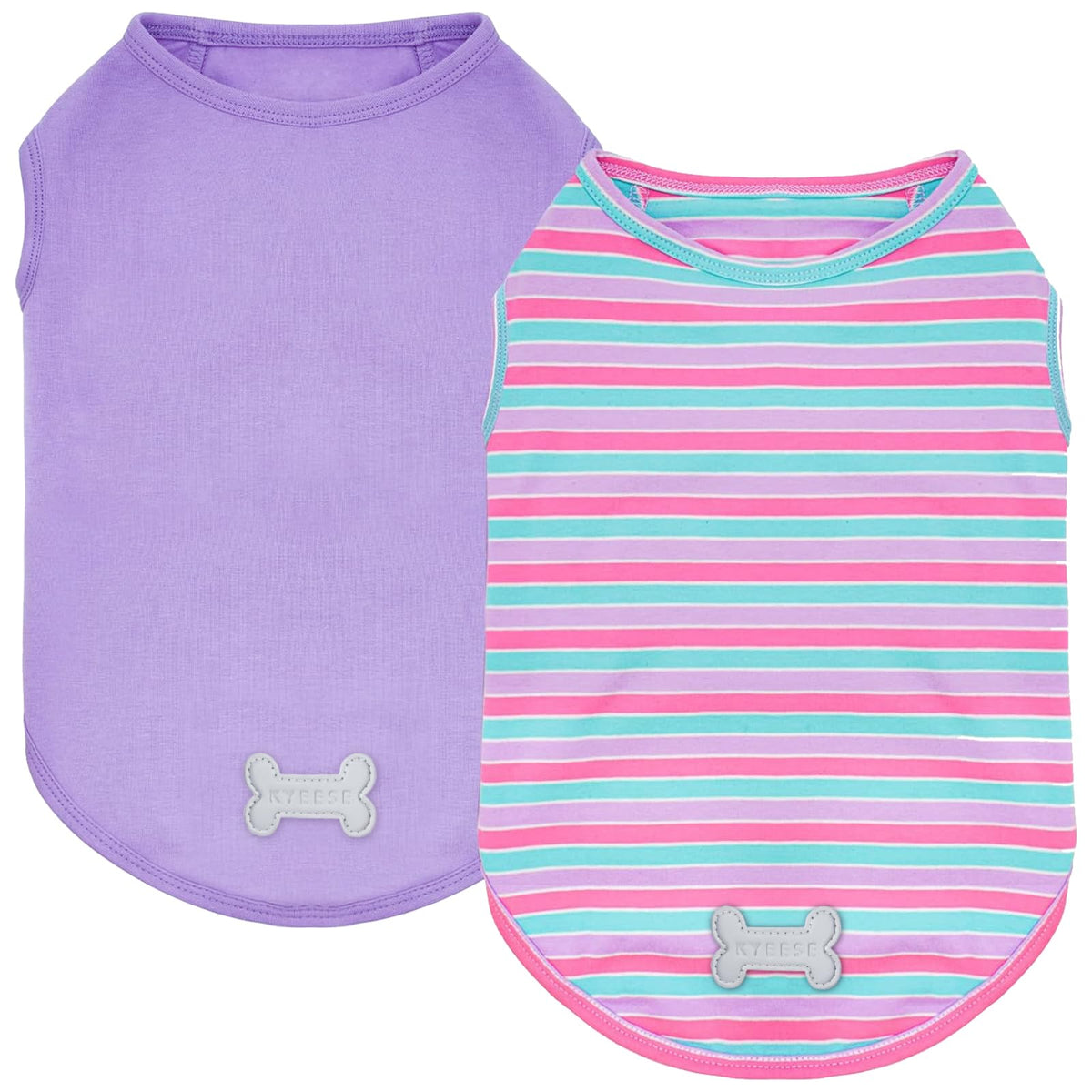 KYEESE chien t-shirt rayures douces violet et bleu, confort respirant au quotidien.