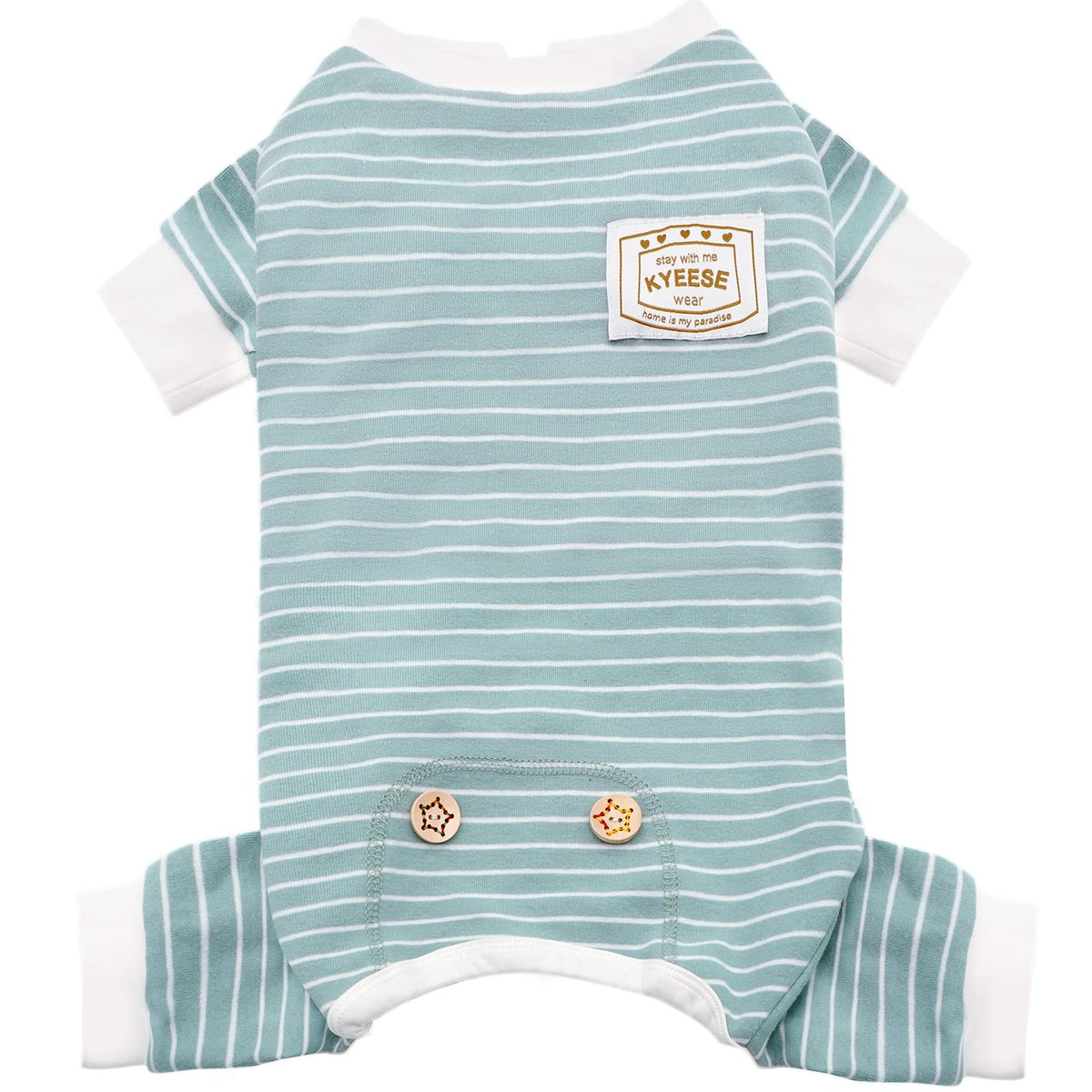 KYEESE pyjamas pour chien à quatre pattes, vert rayé, confort idéal pour le sommeil.