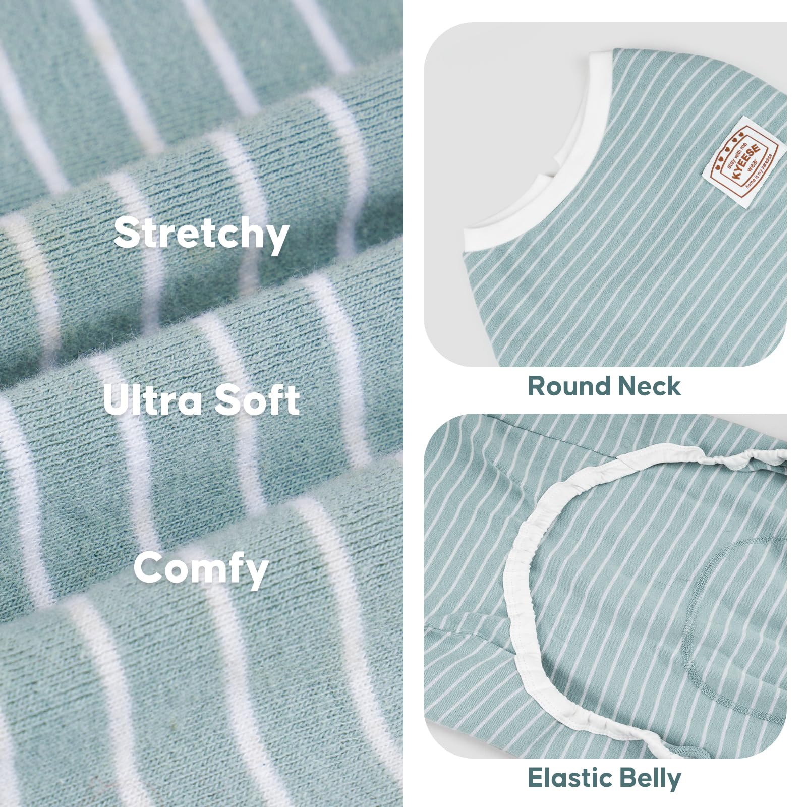 Vue dos KYEESE pyjamas chien, rayures vertes soulignant le design confortable.