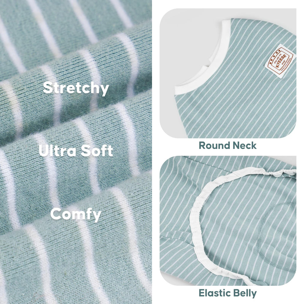 Vue dos KYEESE pyjamas chien, rayures vertes soulignant le design confortable.