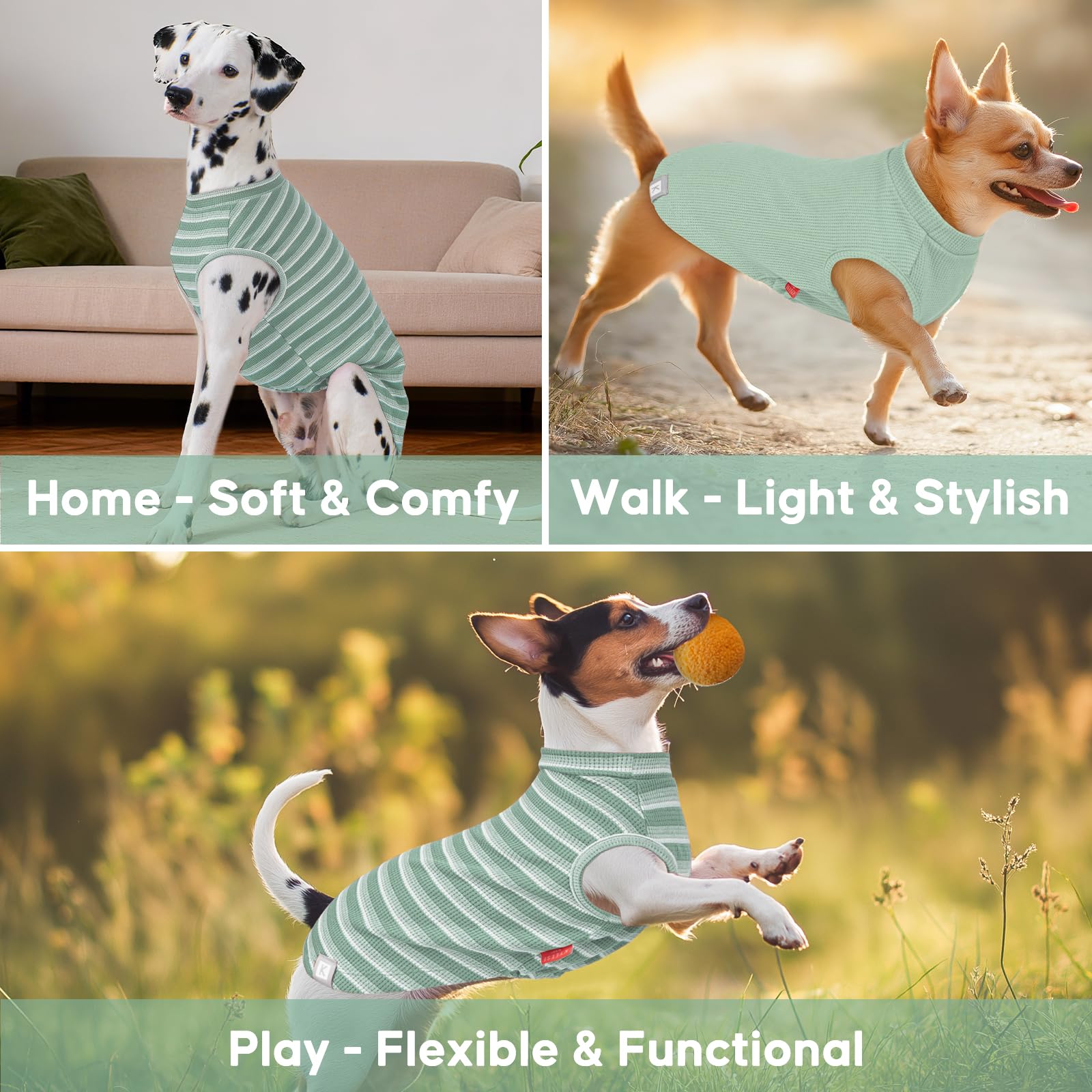 KYEESE t-shirt chien peau douce vert – douceur durable pour la peau sensible