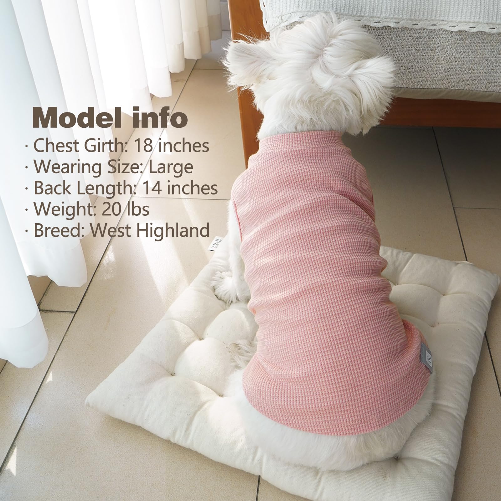 KYEESE vêtement chiot waffle rose: douceur durable pour le quotidien.