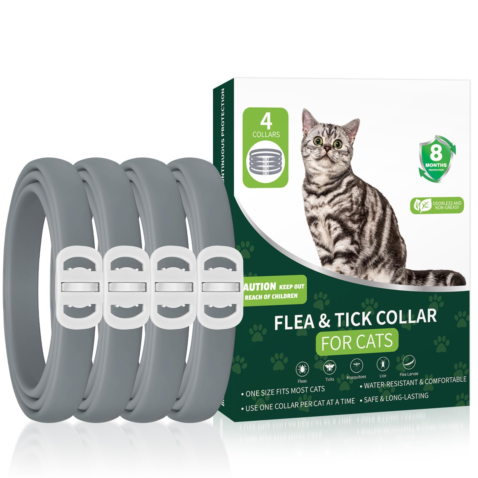 KYGNE collier antipuces chat gris, protège durablement contre puces et tiques.