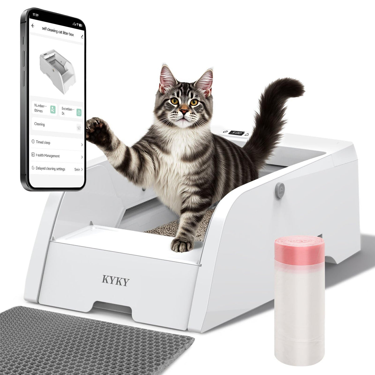 KYKY Litière Auto Propre avec design ouvert pour un accès facile des chats.