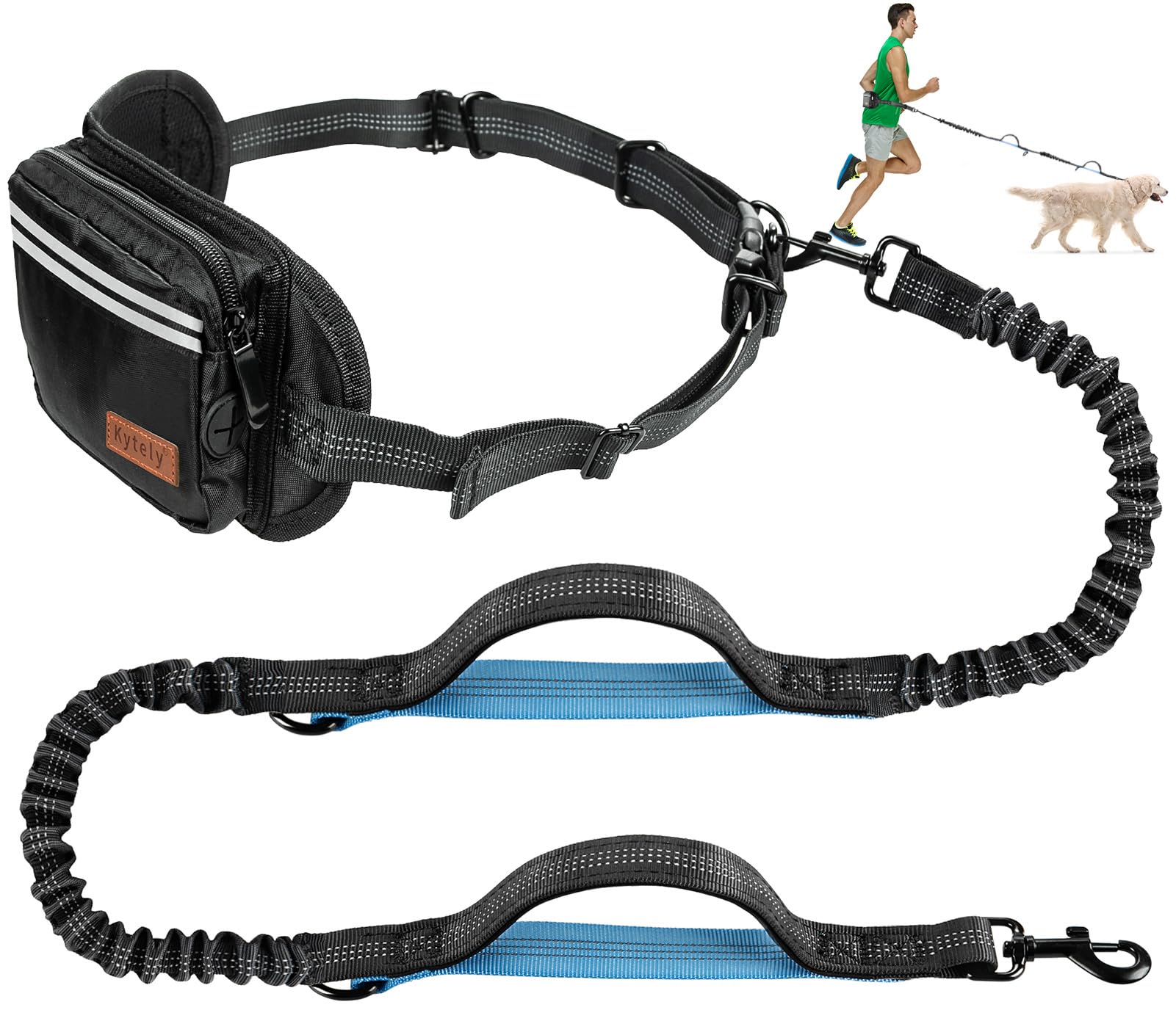 Kytely - laisse mains libres avec poche zippée, idéale pour promenades et entraînements.