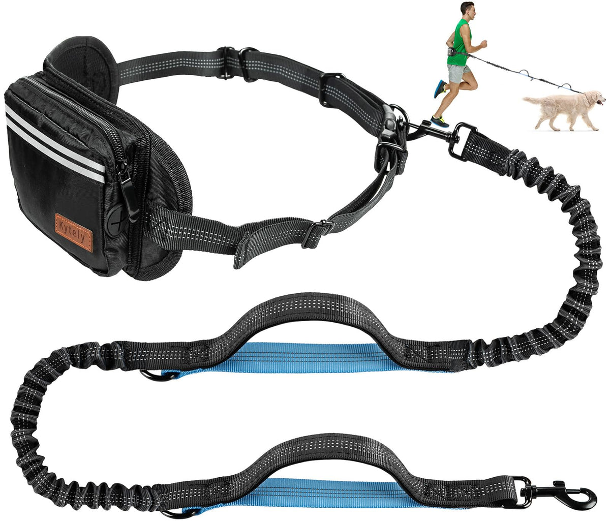Kytely - laisse mains libres avec poche zippée, idéale pour promenades et entraînements.