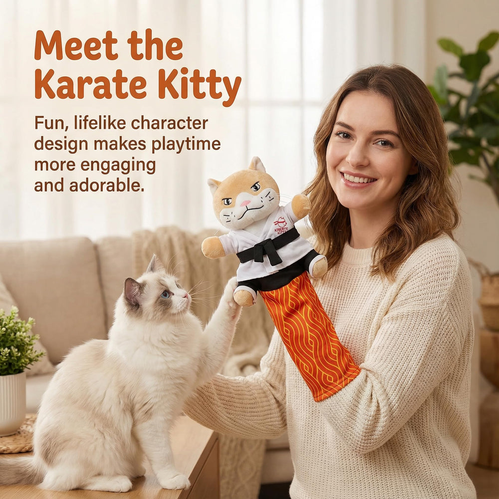 KYWYOYOU Karate Kitty Puppet : visage réaliste avec moustaches pour le jeu.