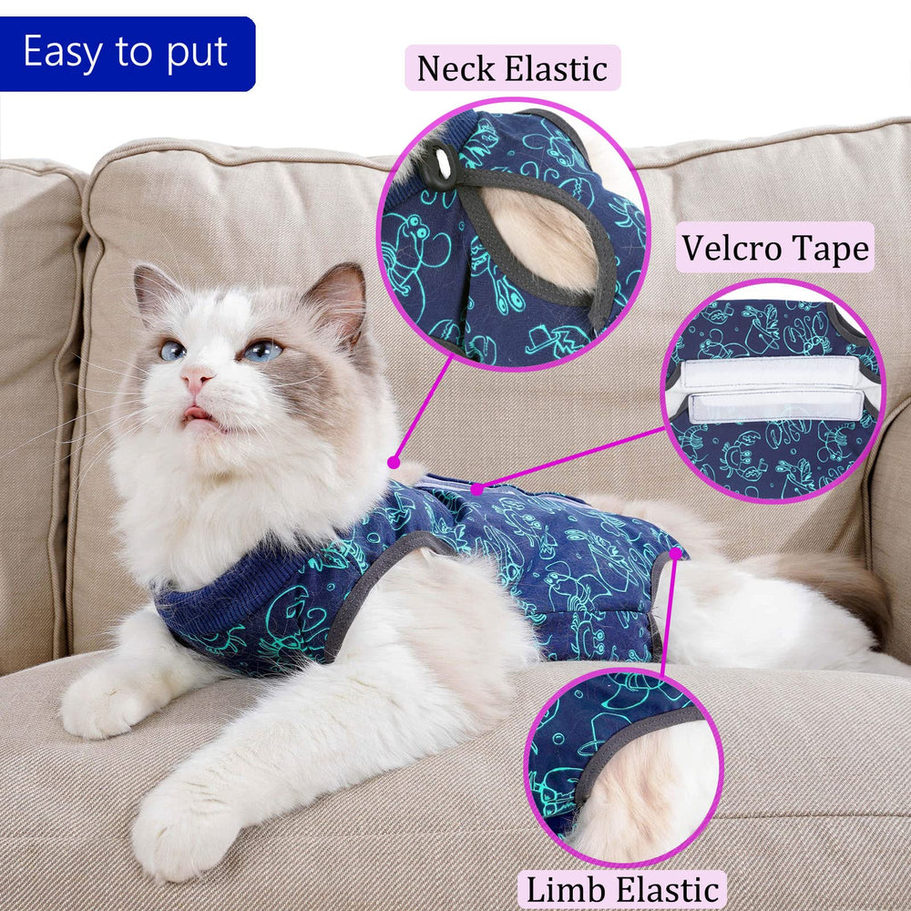 Kzrfojy combinaison-recup-chat-elasticite-cou-pattes: port facile et ajusté