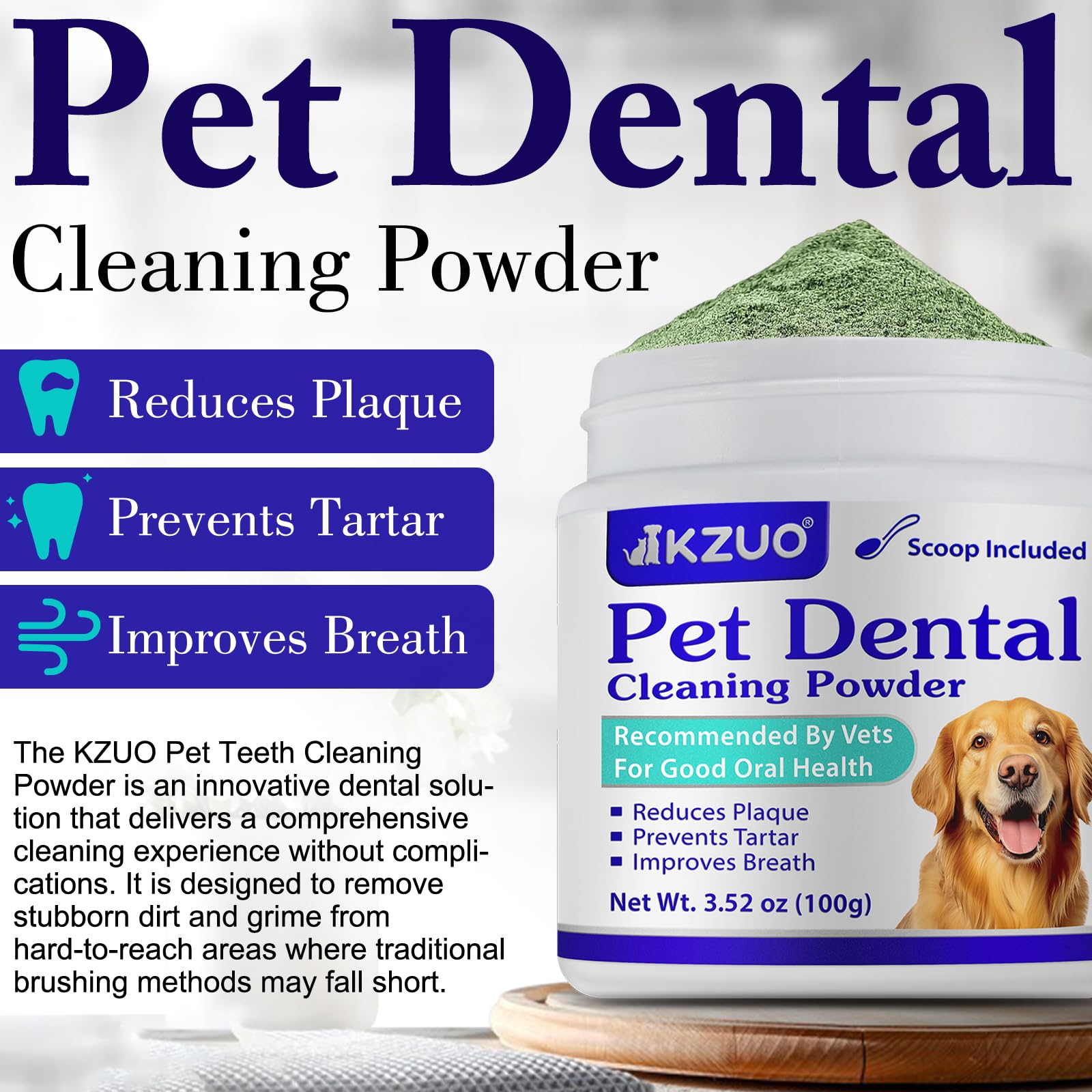 KZUO Poudre Dentaire tous chiens et chats routine quotidienne.