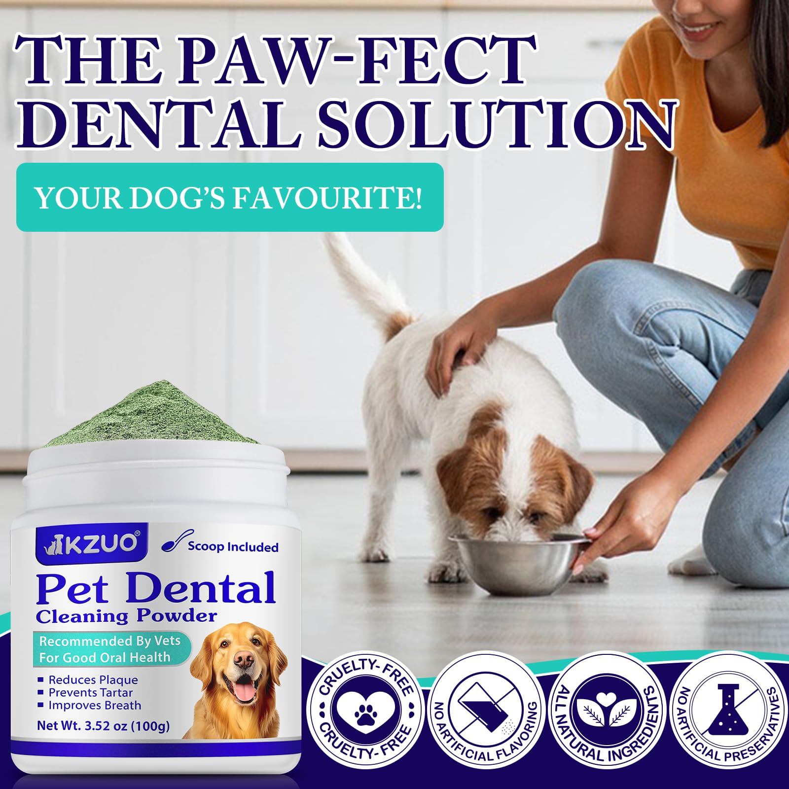 KZUO Poudre Dentaire utilisation quotidienne simplifiée pour chien et chat.
