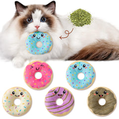 Jouet beignet L1rabe avec herbe à chat rose, stimulation ludique pour chats.