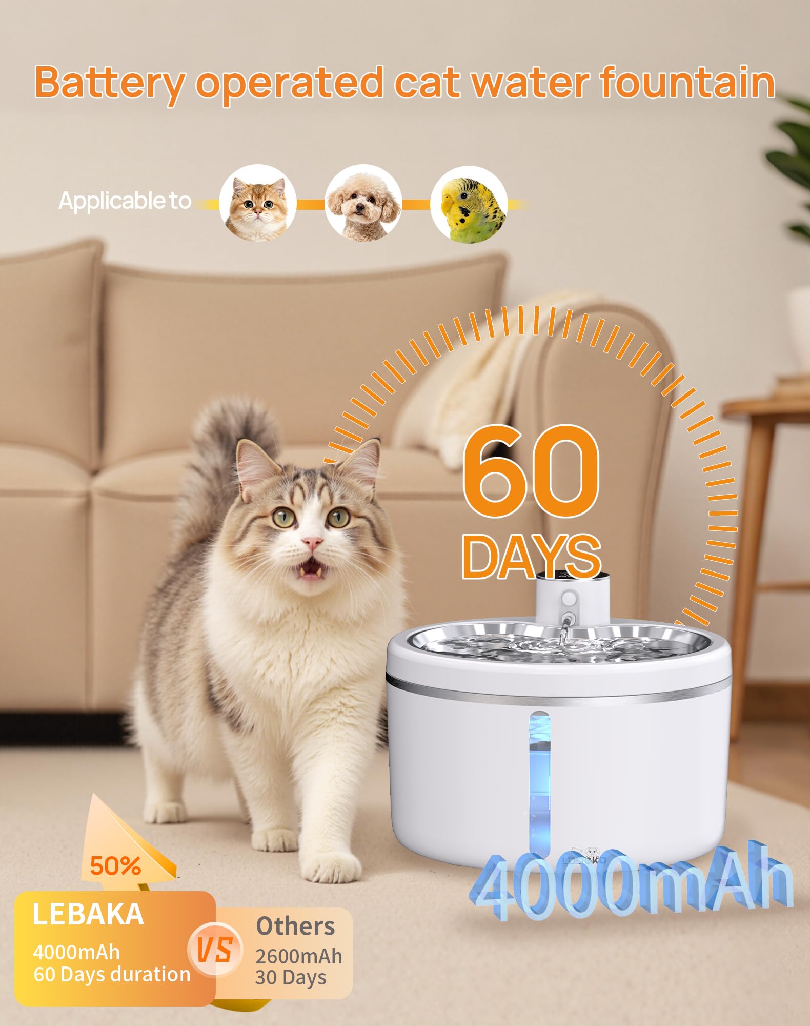 LABEKA fontaine-eau-chat-mode-minuterie gestion automatique de l’écoulement.