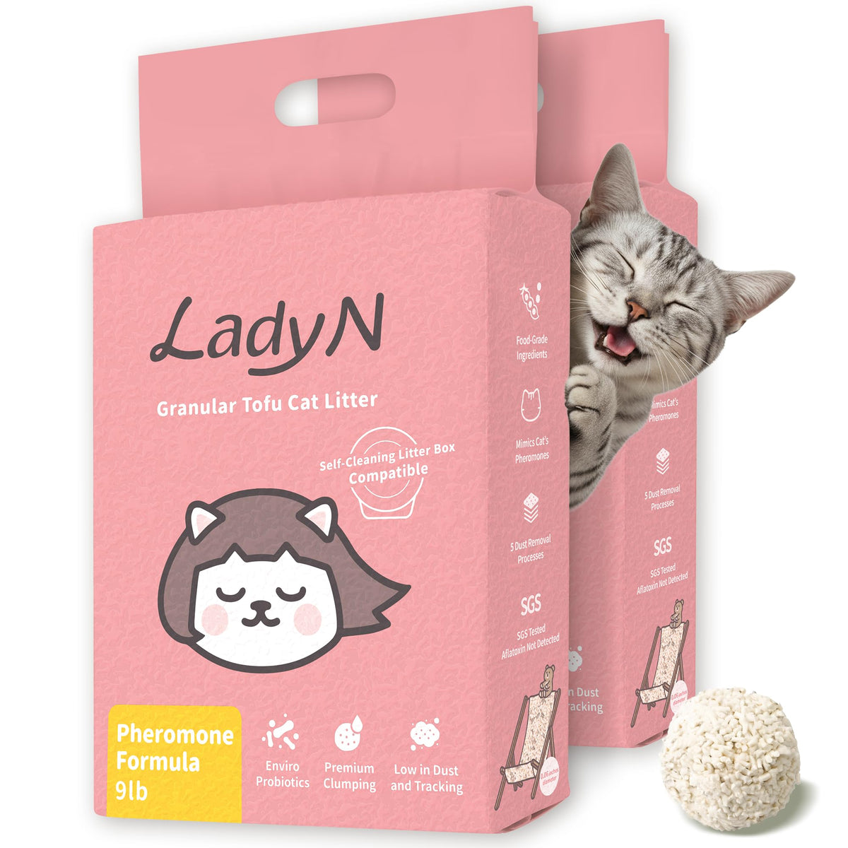 Lady N Litière Chat Attract ToFu Emballage, idéal pour démarrer l’entraînement du chat