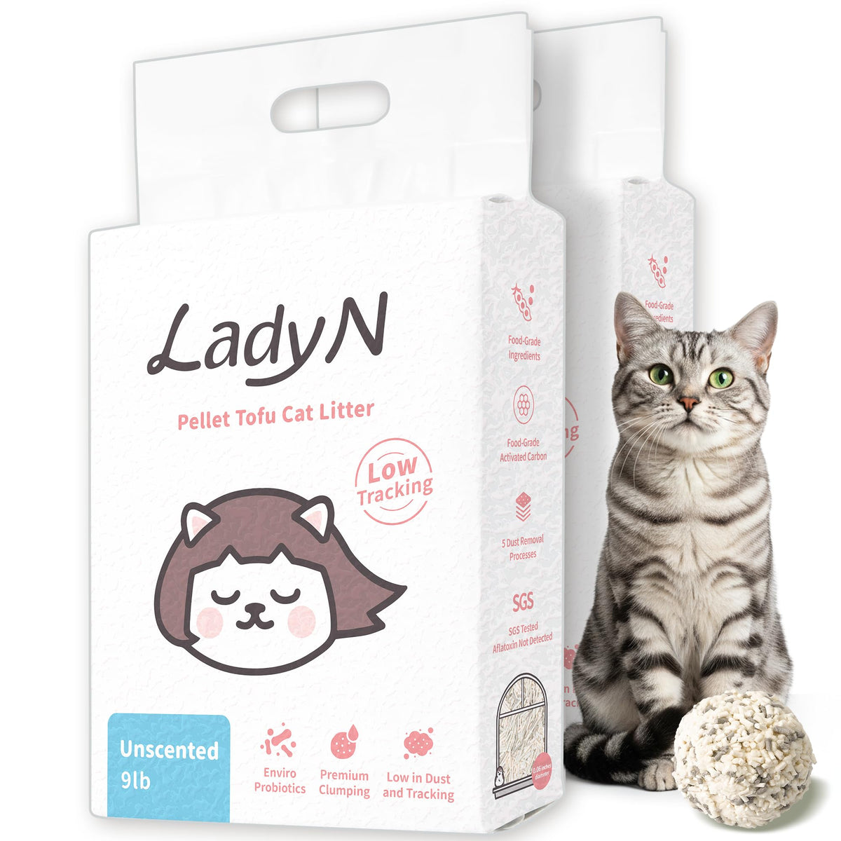 Litière Lady N Pellet Tofu emballage triple-pack sans parfum, pratique pour démarrage.