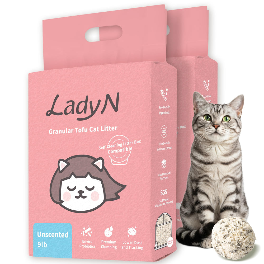 Lady N tofu mini-pellet: litière compatible auto-nettoyante et formation de grumeaux
