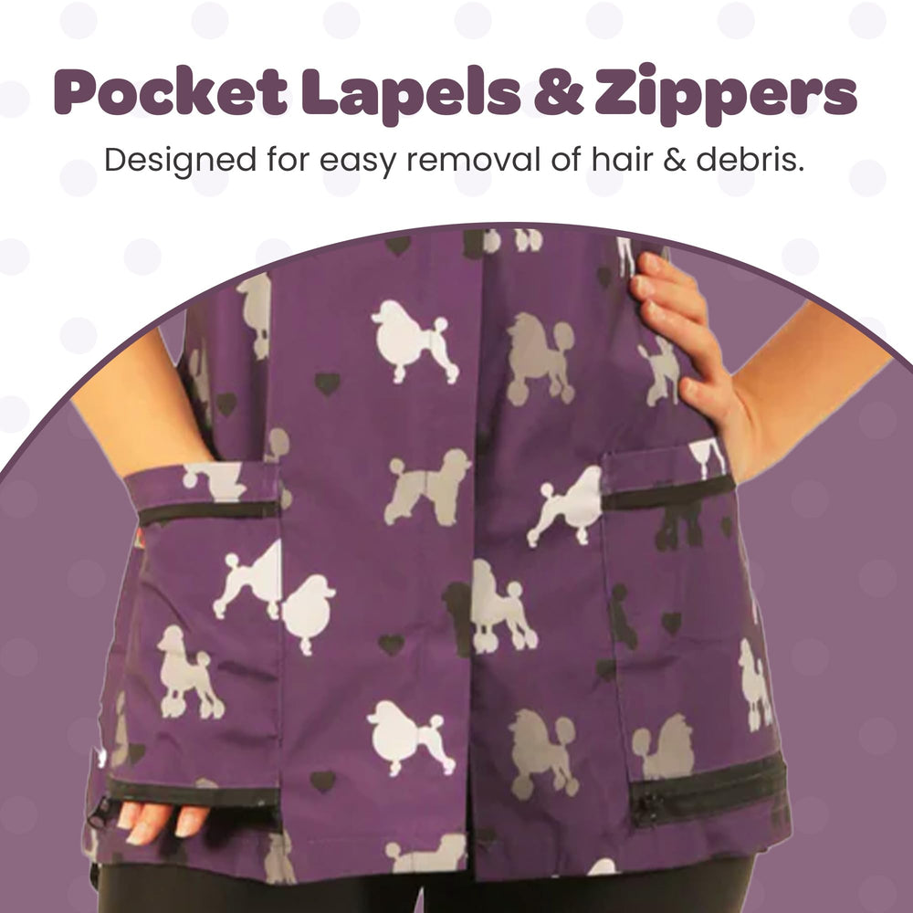 Motif caniche violet du tablier pour un style professionnel