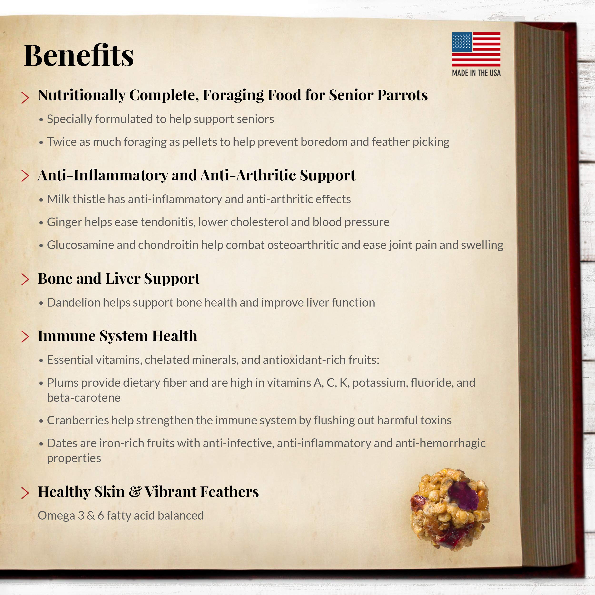 Forme ronde – LAFEBER'S Nutri-Berries Senior stimule le jeu et l'exploration.