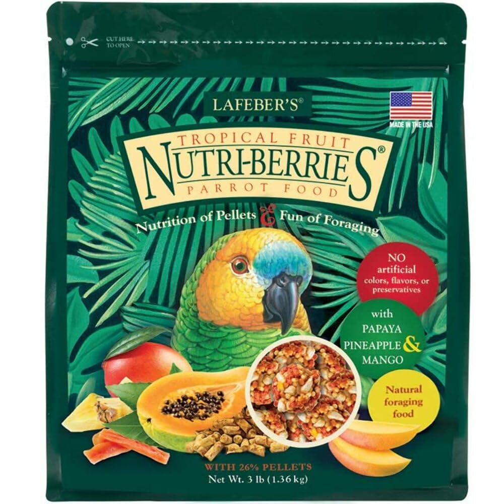 Lafebers Nutri-Berries : boules fruits tropicaux pour perroquet et stimulation alimentaire.