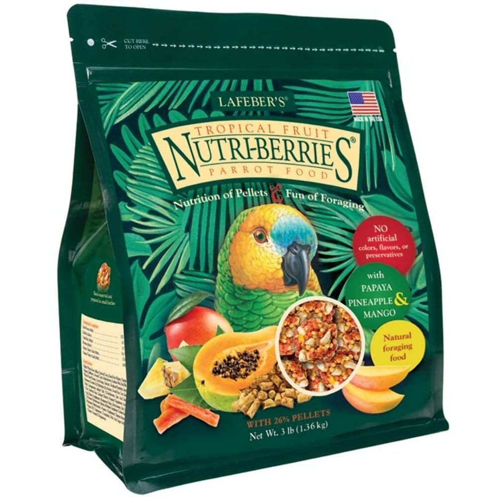 Lafebers Nutri-Berries contient mangue, papaye et ananas pour un goût tropical.