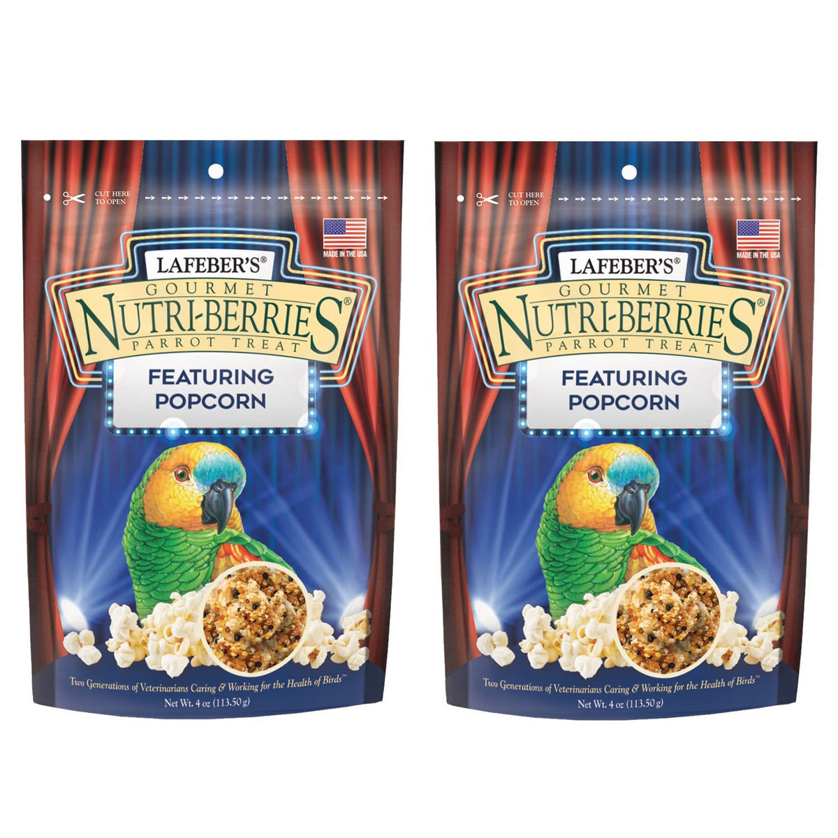 LAFEBER'S Popcorn Nutri-Berries pour perroquets, sac 4 oz, pack de 2, récompense enrichissante.