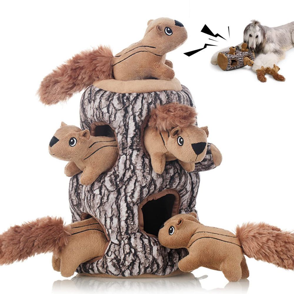 Laifug Écureuil peluche cache-tronc, stimulation du instinct de chasse du chien