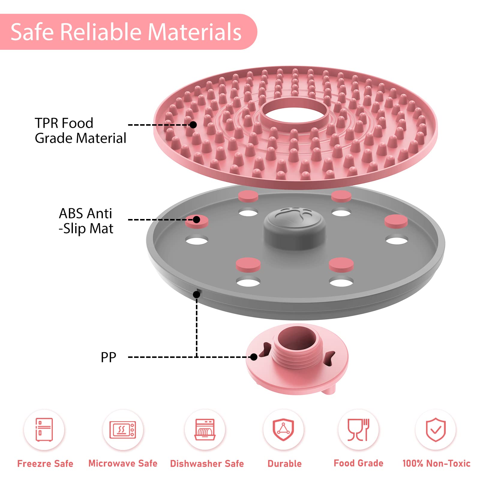 Lalolee Lick Mat rose ralentissant l’alimentation et soutenant la satiété.