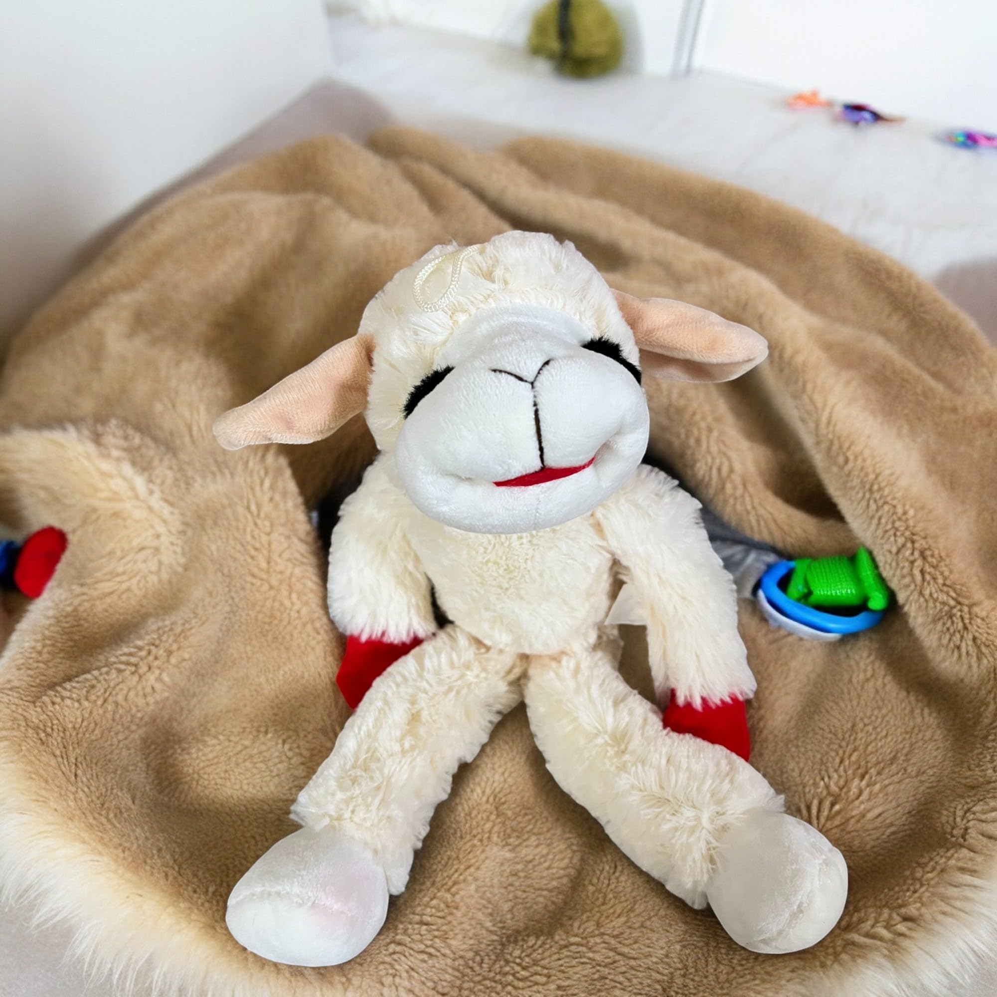 Lamb Chop avec tissu doux, idéal pour le contact et les caresses.