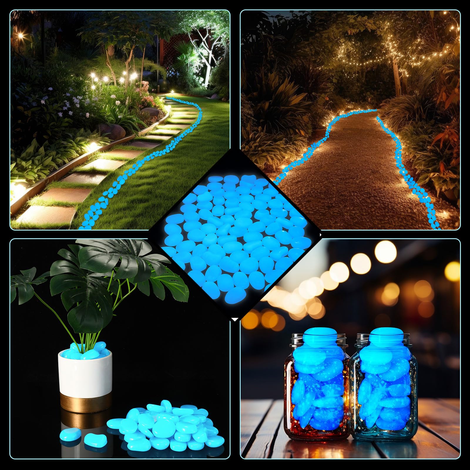 Landical pierres decor extérieures bleu lumineux pour bassin et jardin.