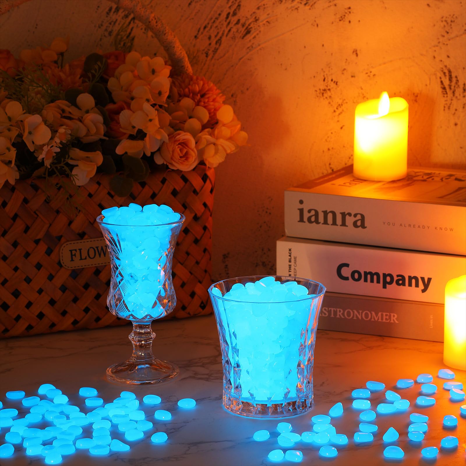 Landical pierres fluorescentes bleues pour bordures, délimitation lumineuse du jardin.