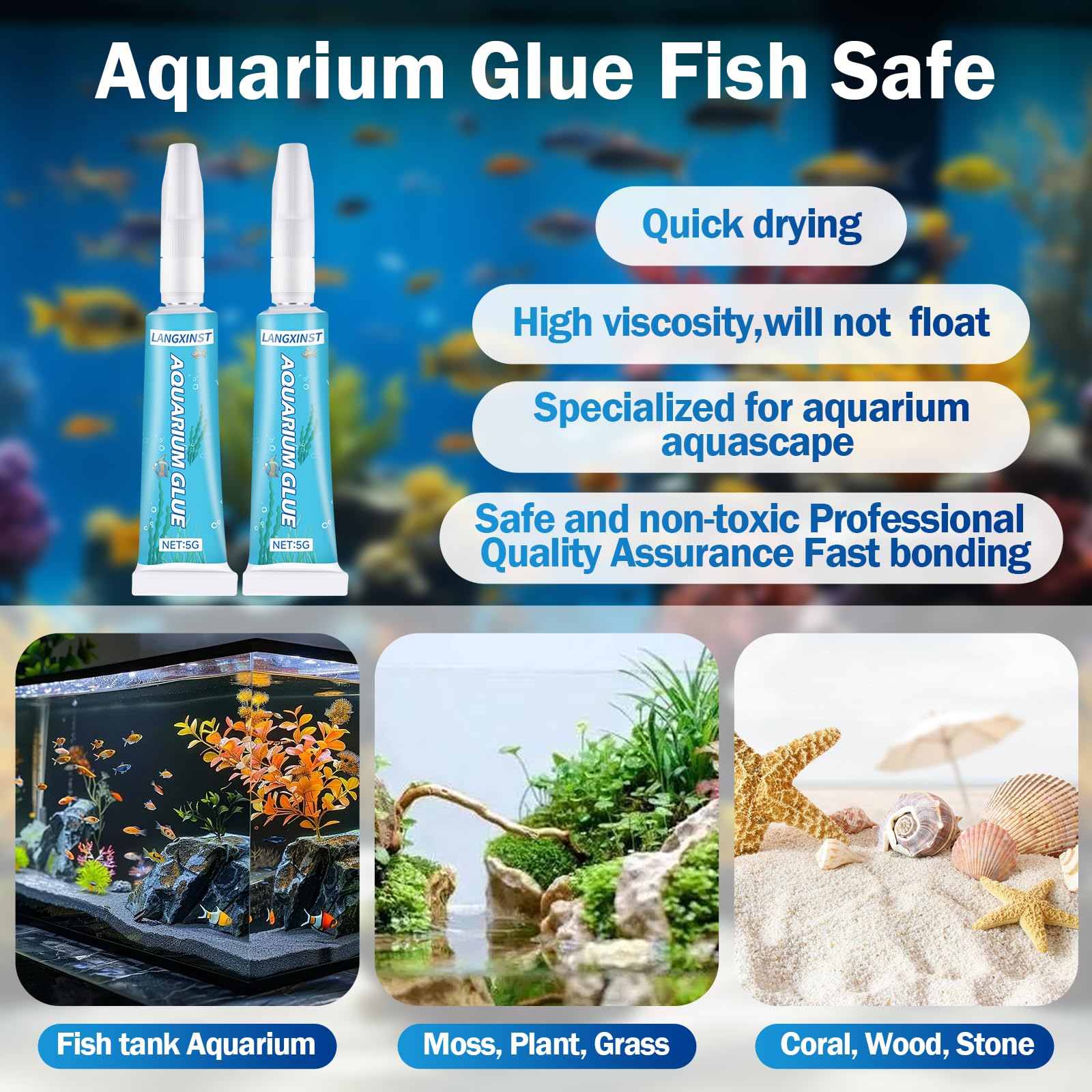 LANGXINST Adhésion forte en gel pour plantes et décor dans l'aquarium.