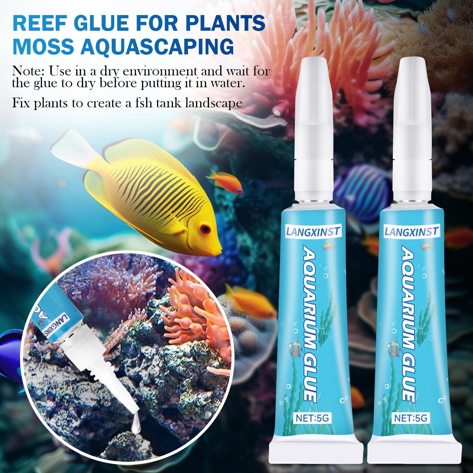 LANGXINST Application colle aquarium avec pince pour une fixation précise.