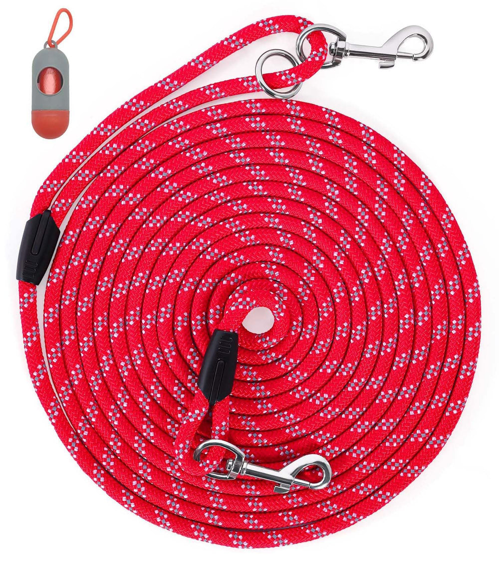 Lanwandeng Longe-chien rouge 30ft, idéal pour l'entraînement extérieur.
