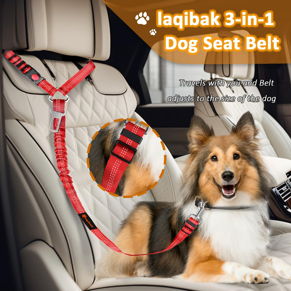 Laqibak ceinture-chien-auto-3-en-1: harnais, laisse et ceinture en un seul produit.