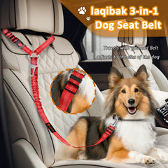 Laqibak ceinture-chien-auto-3-en-1: harnais, laisse et ceinture en un seul produit.