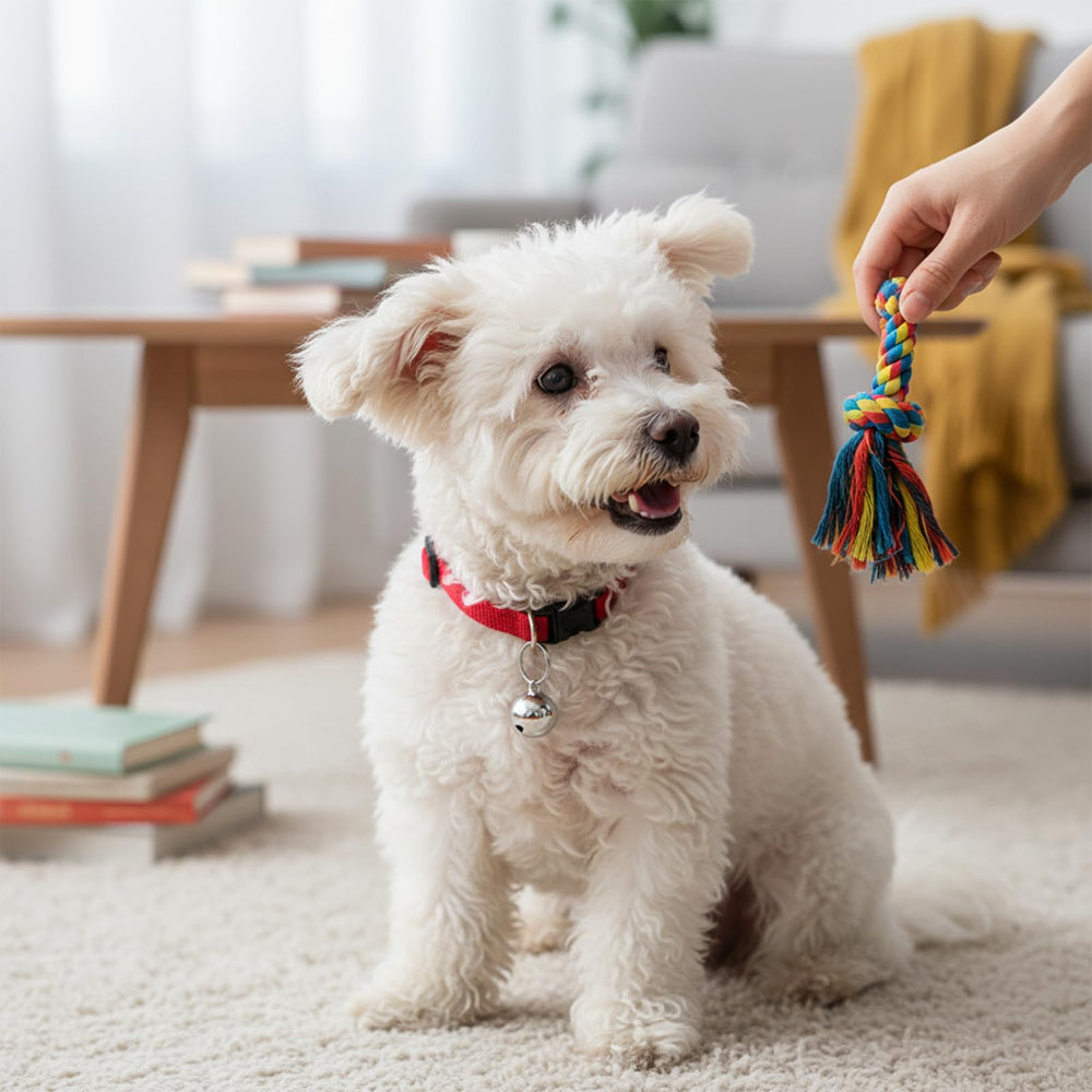 Exemple d’installation sur collier avec cloche Larrel pour chien et chat.