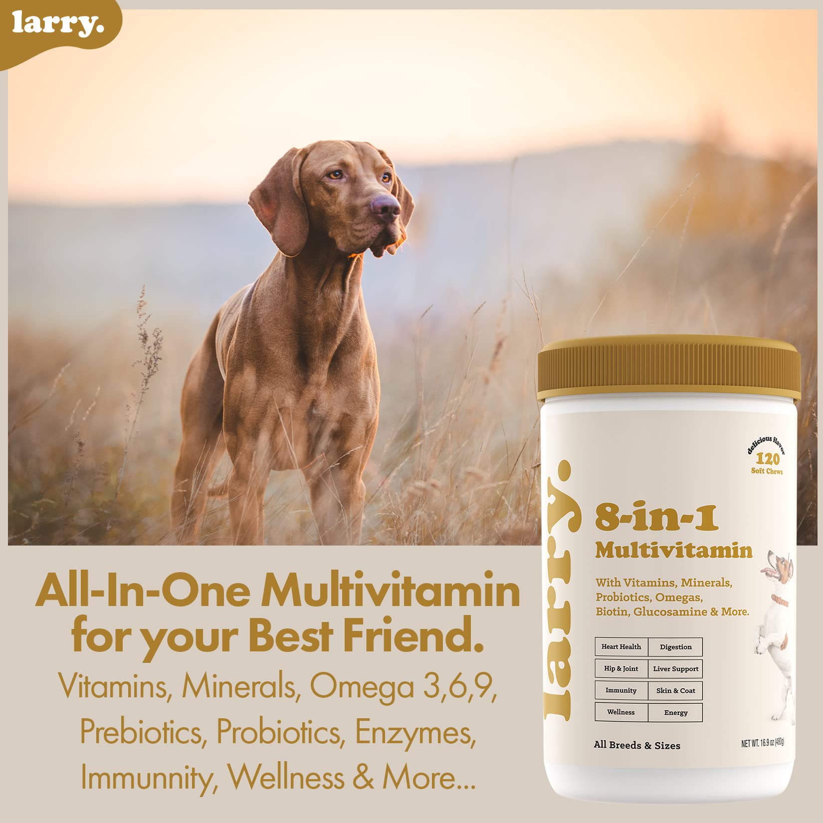 Larry 30 vitamines et minéraux pour chien, énergie soutenue
