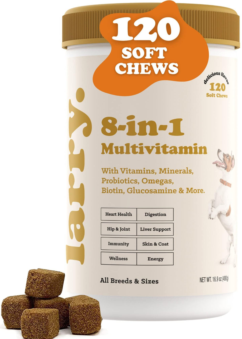 Larry 8-en-1: friandise saumon pour chien, soutien global potentiel