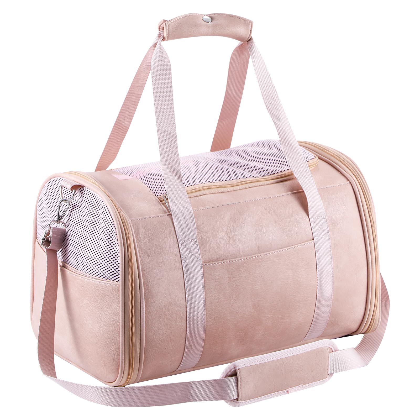 Lasaviin carrier chat rose, transport élégant et confortable pour petit félin.
