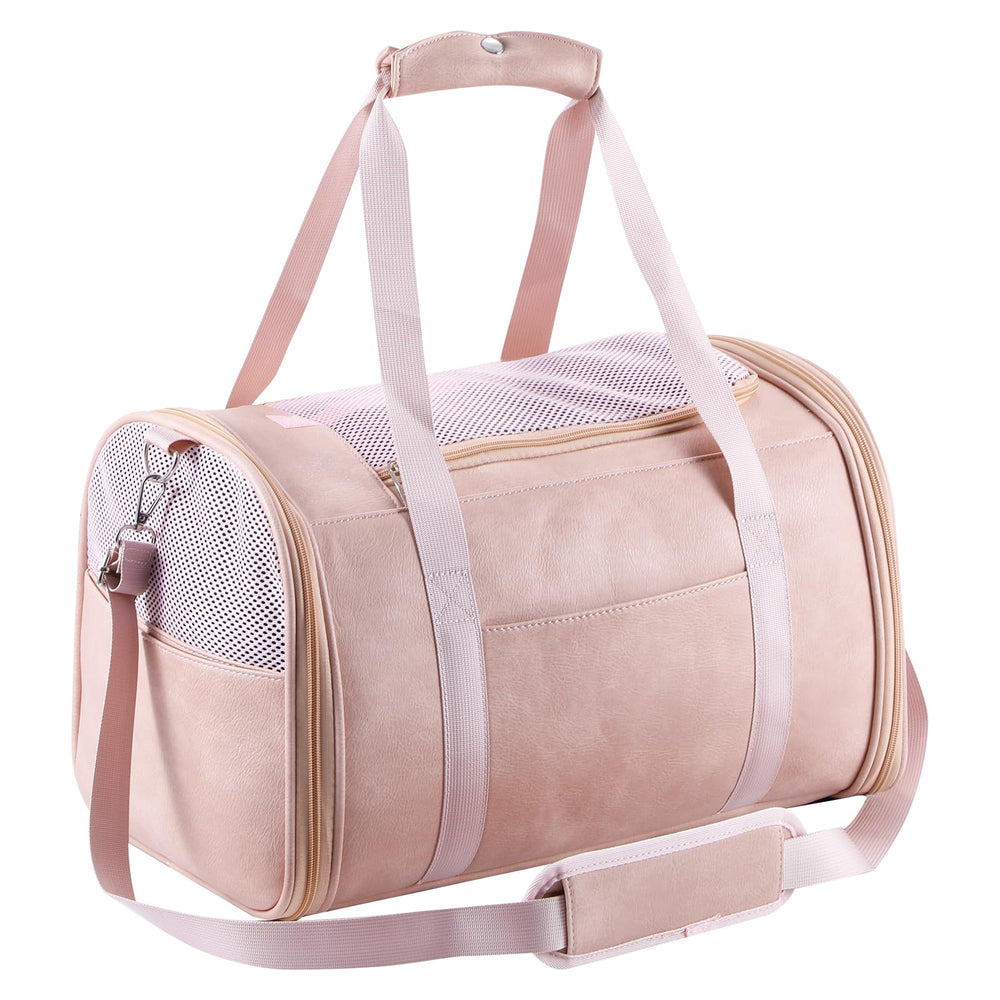 Lasaviin carrier chat rose, transport élégant et confortable pour petit félin.