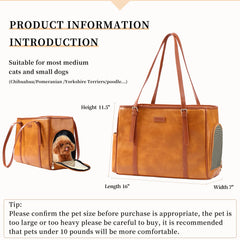 Lasaviin sac-chien mode cuir brun - vue latérale, transport confortable.
