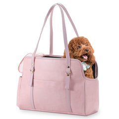 Sac portage Lasaviin pour chien en rose avec poches extérieures pratiques.